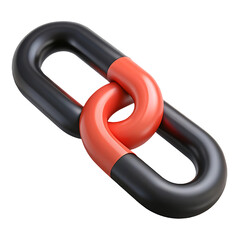 Interlocking chain links with black and red segments isolated on transparent background