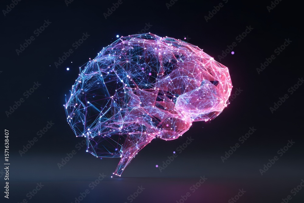 Poster neon abstract brain network showcasing futuristic design with intricate connections and vibrant colo