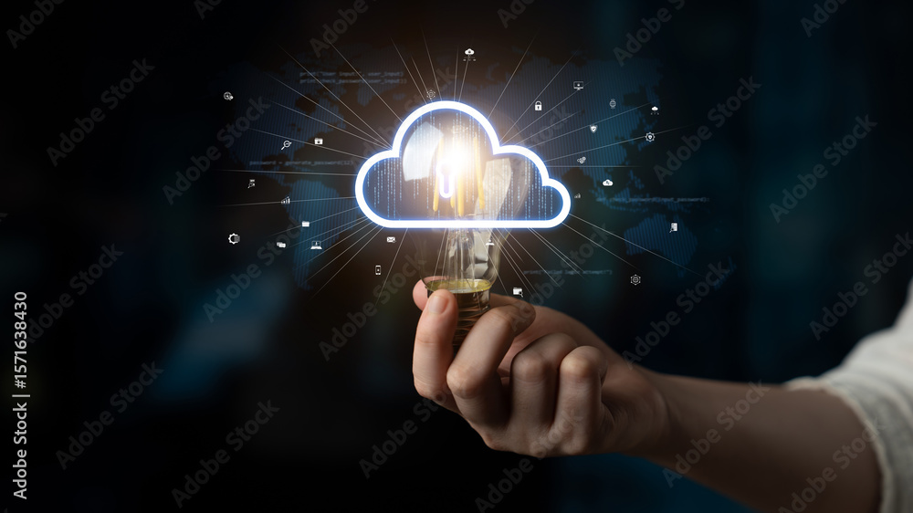 Poster cloud computing enables digital growth with secure data storage, scalable infrastructure, and strate