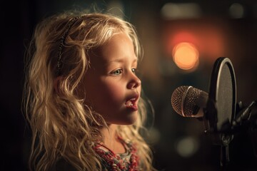 Singing girl performs passionately at a cozy indoor venue during a vibrant evening gathering with friends and family