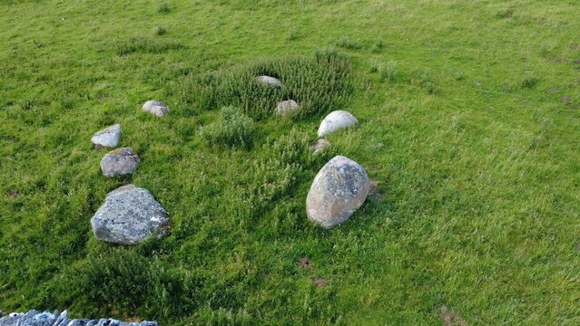 5m diameter Castlehowe scar stone circle row, near Shap, Penrith, Cumbria, UK