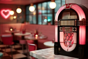 Celebrating love in a retro diner with a classic jukebox ambiance.