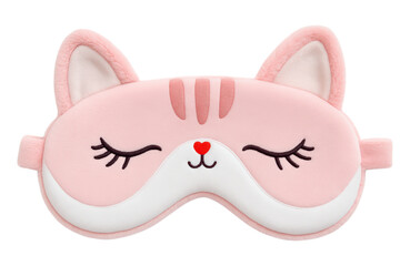 Adorable Pink Cat-Shaped Sleep Mask, Soft and Plush, Isolated on Transparent and White Background