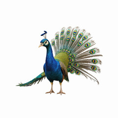 Fototapeta premium Majestic Peacock: A vibrant peacock displaying its iridescent plumage in a captivating display of beauty and grace. Capturing the essence of nature's artistry.