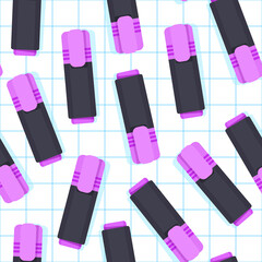 Seamless pattern of purple markers on a checkered background and white background