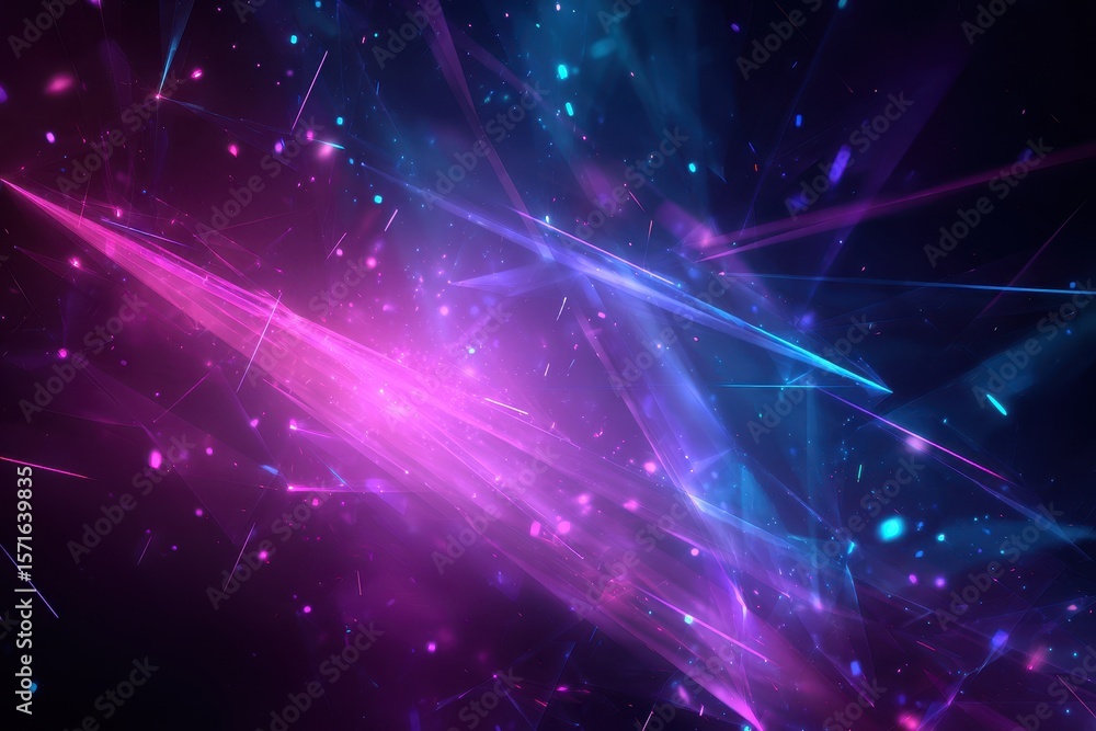 Poster exploring the vibrancy of an abstract futuristic background with luminous pink and blue elements tha