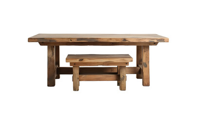 set of empty table made from old pine wood isolated on white background
