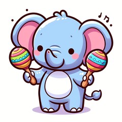 Cute elephant playing maracas cartoon vector icon illustration