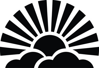 Cloud and sun silhouette with radiant sunrays and soft cloud curves for weather or nature icon