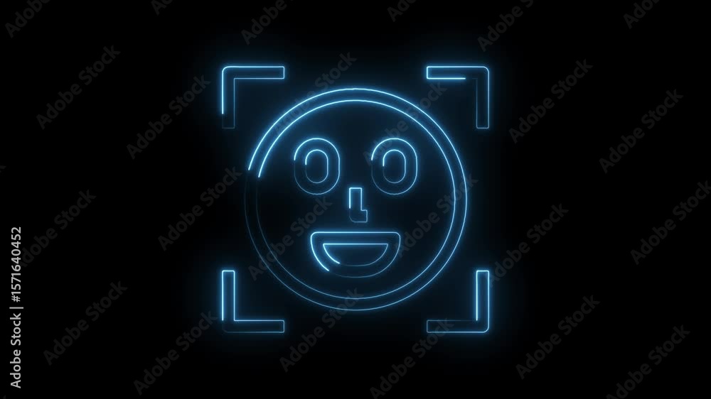 Poster neon face scan animation on black background for ai facial recognition technology