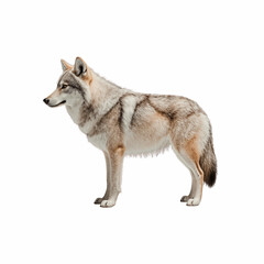 Gray Wolf Portrait: Captivating side profile captures the noble essence of a gray wolf with white background.