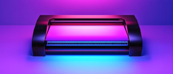 A modern stylish lamp with a unique vibrant light, emitting shades of violet, blue and magenta