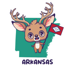 State animal White-tailed Deer holding the flag of Arkansas