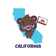 State animal California Grizzly Bear holding the flag of California