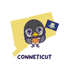 State bird American Robin holding the flag of Connecticut