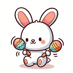Cute bunny playing maracas cartoon vector icon illustration