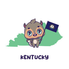 State animal Gray Squirrel holding the flag of Kentucky