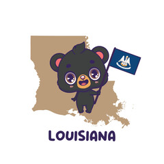 State animal Louisiana Black Bear holding the flag of Louisiana