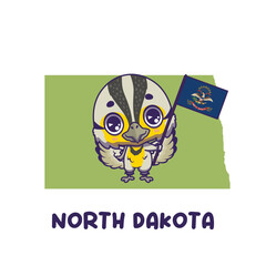 State animal Western Meadowlark holding the flag of North Dakota