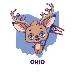State animal White-tailed Deer holding the flag of Ohio