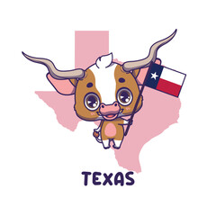 State animal Texas Longhorn holding the flag of Texas