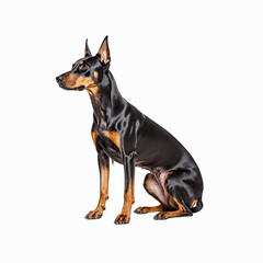 Doberman Pinscher Portrait: A stunning studio shot captures the sleek elegance of a Doberman Pinscher, showcasing its attentive gaze and refined posture.