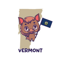 State animal Morgan Horse holding the flag of Vermont