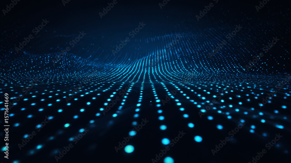 Poster 3d blue techno background. big data visualization on dark space with dotted lines shape effect decor
