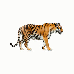 Obraz premium Tiger Walking: An awe-inspiring view of a majestic tiger, its striking orange and black stripes a symbol of strength and grace, gracefully strides in a portrait, captivating viewers.