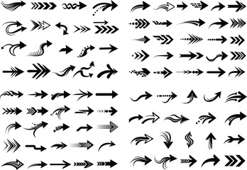Collection of Stylized Arrows Pointing in Various Directions A Diverse Set of Arrow Designs for Graphic and Web Design Projects