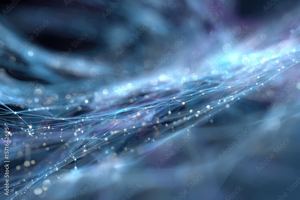 Poster intricate fusion of blue and white light strands creating a vibrant abstract futuristic digital back