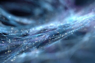 Intricate fusion of blue and white light strands creating a vibrant abstract futuristic digital background with glowing elements conveying energy and movement