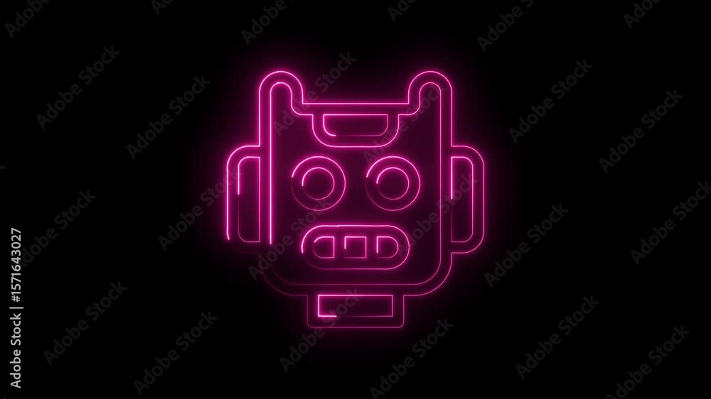 Poster abstract pink neon robot head animation on a black background with room for text