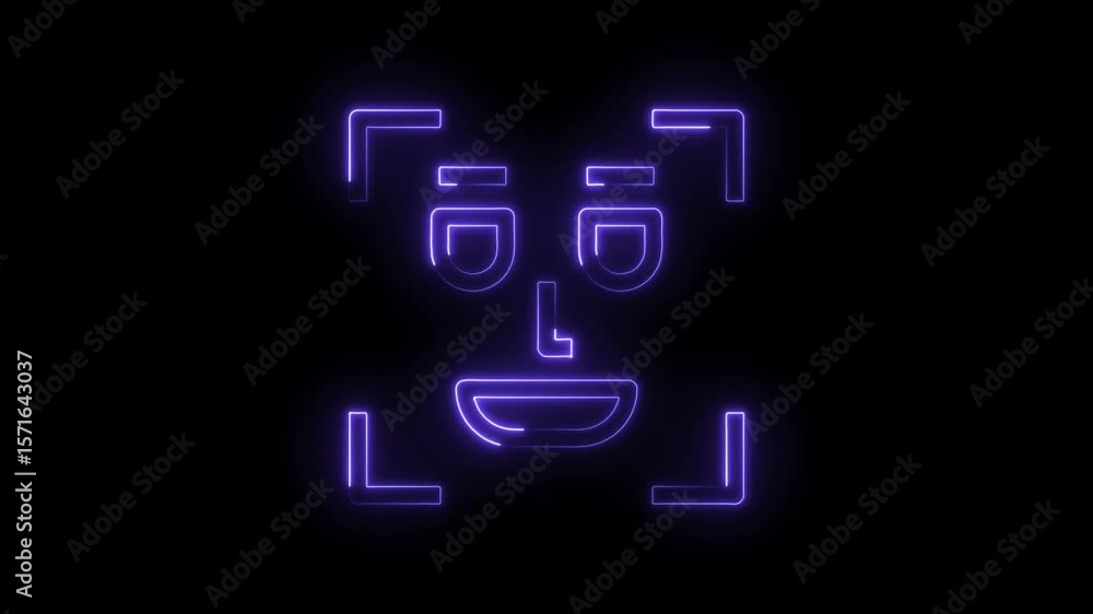 Poster neon face scan animation on black background for future technology and security concepts