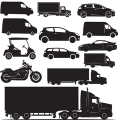 Set of Simple Vehicle Silhouettes - Vector Icon Collection for Transportation and Automotive Design Vehicles illustrations 