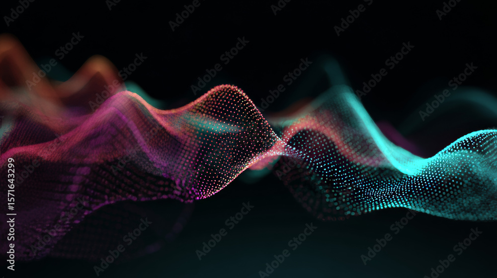 Poster futuristic point wave of particles. visualization of sound waves. technology or science banner. abst