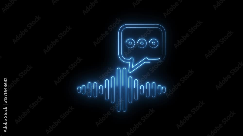 Poster neon chat bubble with sound wave communication signal technology for voice message