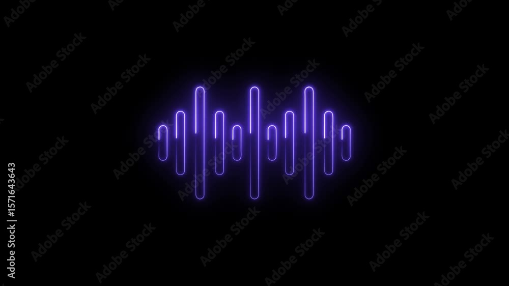 Poster glowing violet audio waveform equalizer on black background minimalist style sound visualization