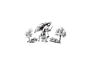 A Serene Scene Depicting an Angel Gracefully Interacting with Natures Peaceful Beauty