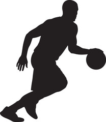 Black Silhouette of Male Basketball Player Dribbling in Running Pose Vector Sports Illustration