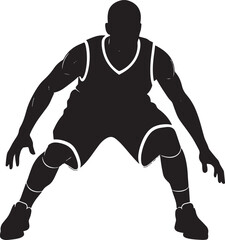 Silhouette of Male Basketball Player in Low Crouched Stance Sports Vector Illustration