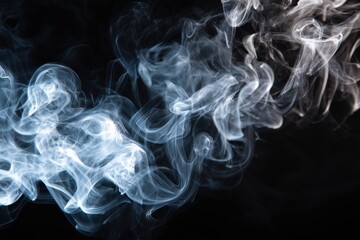 Fototapeta premium Grey smoke swirls and dances against a black backdrop, creating an ethereal ambiance filled with mystery and intrigue, captivating the viewer with its delicate forms