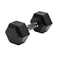 A black dumbbell with a textured handle. Suitable for various strength training exercises. isolated on white background 