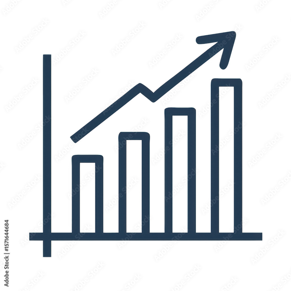 Poster bar chart with upward trending arrow isolated on transparent background