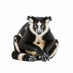Majestic Lemur Posing: A striking portrait of a black and white lemur, capturing the exotic beauty and captivating gaze of this unique primate.