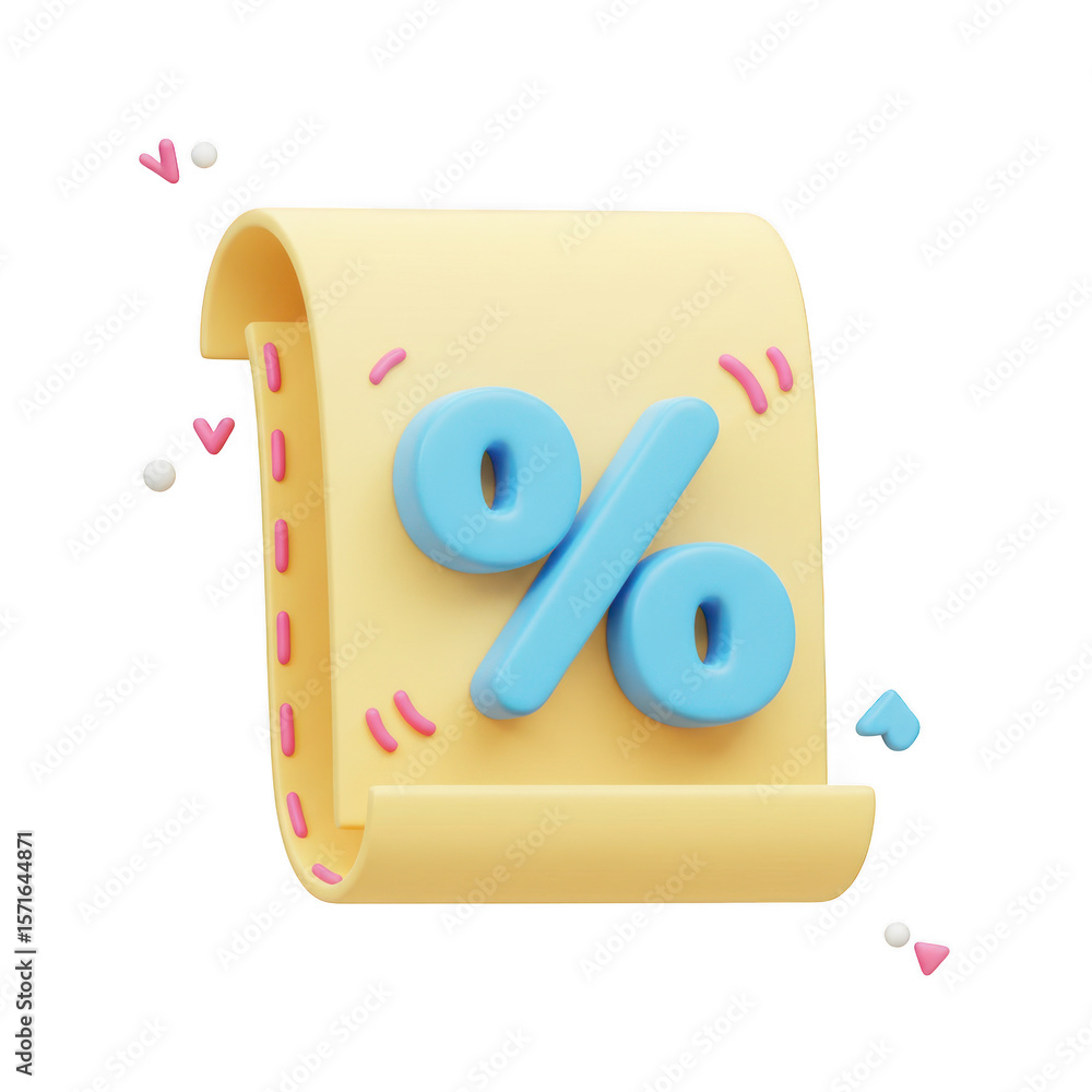 Poster a stylized percentage symbol on a scroll represents a promotion isolated on transparent background