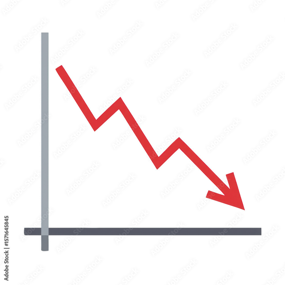 Poster red downward trending graph line isolated on transparent background