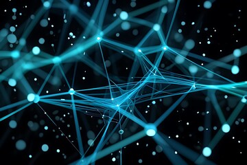 Abstract glowing blue network of lines and nodes on a dark background