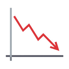 Red downward trending graph line isolated on transparent background