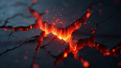 Cracked earth revealing fiery lava and glowing embers in dramatic close up